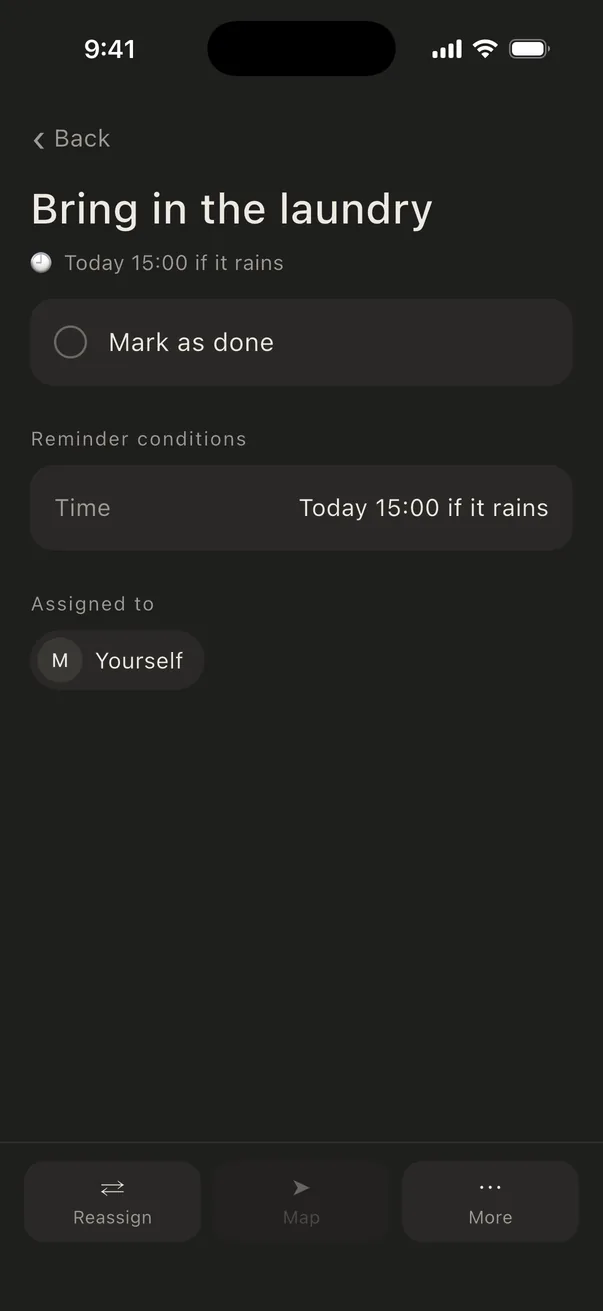 To-do details: today 15:00 if it rains
